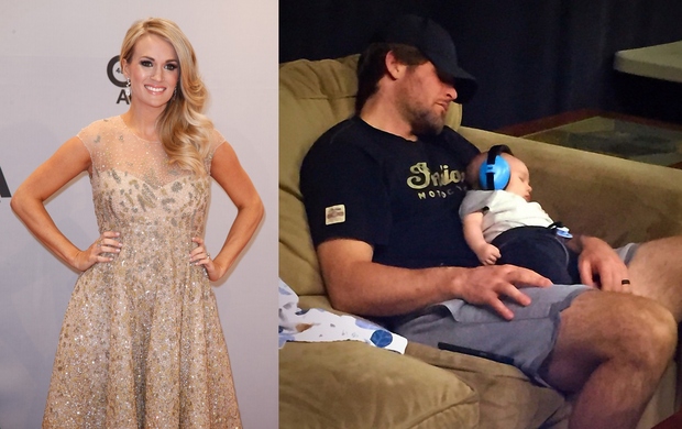 27. februar: Zvezdnica kantrija Carrie Underwood in njen mož Mike Fisher, član hokejskega moštva Nashville Predators, sta s sinčkom Isaiahom …