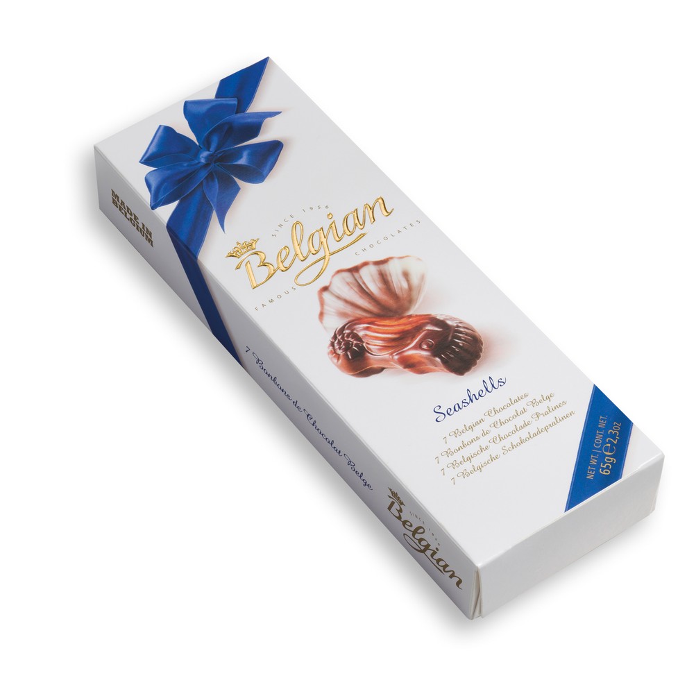 BOMBONJERA BELGIJSKE PRALINE, školjke ali srčki, 65 g, 1,99 €/kos