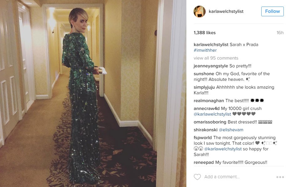 10. Sarah Paulson je bila POPolna v zeleni in zelo bleščeči Prada obleki. Ti je všeč?