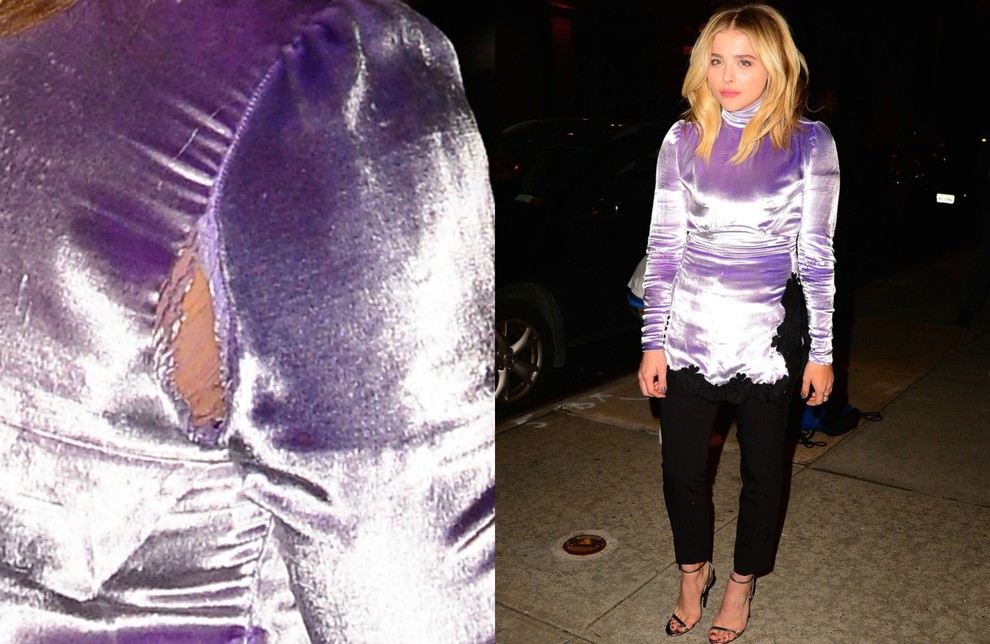 Hm, Chloe Grace Moretz, zdi se, da si se stlačila v nekoliko pretesno vijolično žametno opravo!