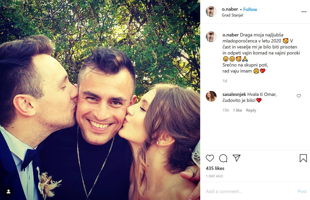 ... Omar Naber! Na Instagramu jima je posvetil zgornjo objavo in zapisal: "Draga moja najljubša mladoporočenca v letu 2020. 🥰 …