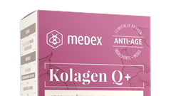 <h3>Kolagen Q+ v kapsuli Medex</h3> 
<p>Vsebuje vegetarijanski kolagen in elastin, koencim Q10, vitamin C in minerale. Izdelek ima široko učinkovanje na kožo, saj prispeva k njeni elastičnosti in čvrstosti. Koži daje svež in mladosten videz, hkrati pa ohranja zdrave lase, nohte in sklepe.</p>