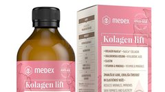 <h3>Kolagen lift v tekočini, Medex</h3>
<p>Vsebuje ribji kolagen, elastin, hialuronsko kislino, vitamine in minerale. Uporablja se za nego kože, saj klinično zmanjšuje gube, izboljša čvrstost in elastičnost kože. Pripomore k bolj mladostnemu videzu kože, ter hkrati ohranja zdrave lase in nohte.</p>