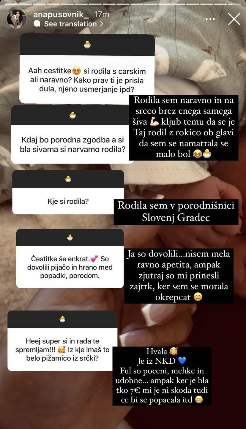 V Anininih Insta zgodbah pa smo uspeli izvedeti tudi to, da je sanjska Korošica rodila v slovenjgraški bolnišnici.