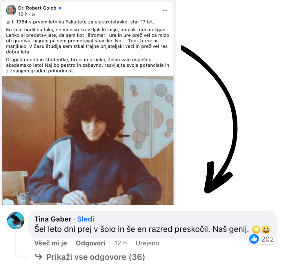 Robert Golob je objavil fotografijo iz leta 1984, na kateri je star le 17 let in je obiskoval prvi letnik …