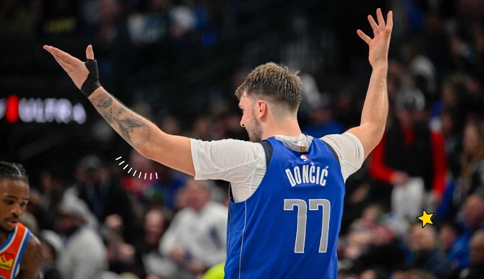 Luka Dončić je po odgovoru o Gabrieli in njenih športnih interesih pogledal svojo roko, ki je pokrit s tetovažami. Gre …