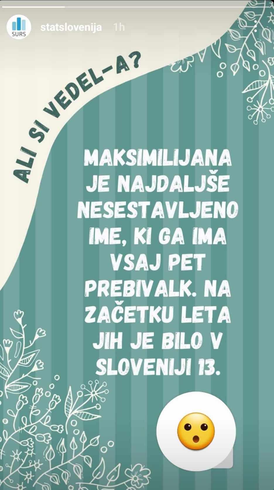 Kot so v teh dneh skrbni družabnih profilov statističnega urada razkrili na Instagramu, je najdaljše nesestavljeno žensko ime pri nas …