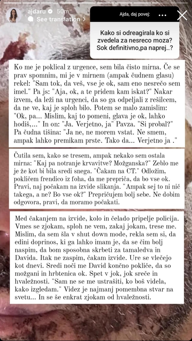 "Ko me je poklical z urgence, sem bila čisto mirna. Ce se prav spomnim, mi je v mirnem (ampak čudnem …