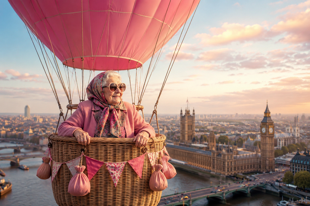 "Sede baba v balon, da se vozi v London ..." Kaj se skriva za viralno pesmijo, ki je obnorela internet (foto: AI)